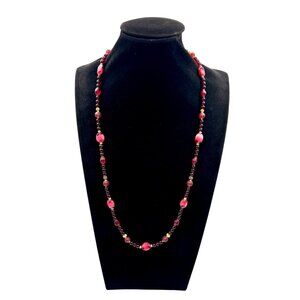 Vintage Pink & Red Glass Beads Necklace